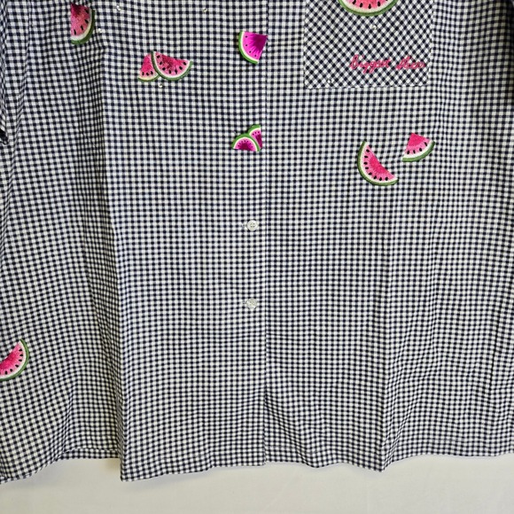 Vtg Quacker Factory Gingham Watermelon Themed Short Sleeve Button Down Shirt, 3X - Picture 9 of 13